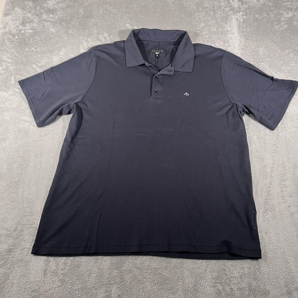 Rag & Bone Polo Shirt Mens 2XL Navy Blue 100% Pima Cotton Casual Short Sleeve‎